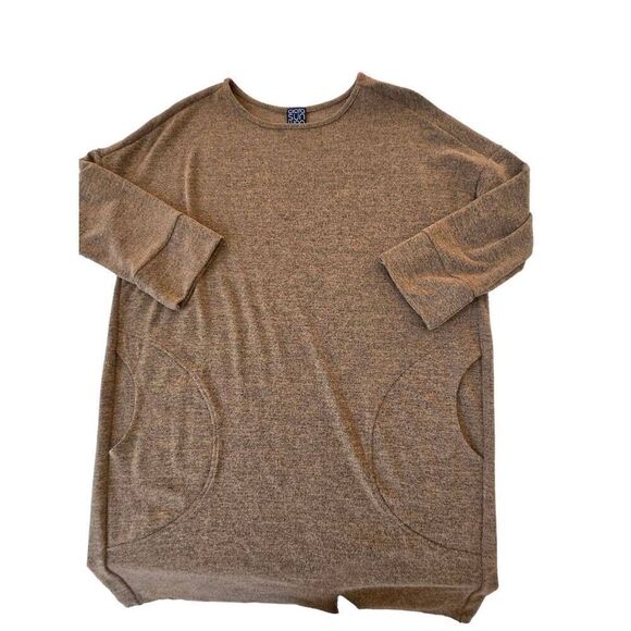 Clara Sun Woo Womens Long Sleeve Loose Stretch Shift Dress Gold Mustard Small - Picture 9 of 10